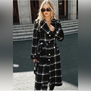 Plaid Trench Coat with Gold Accents